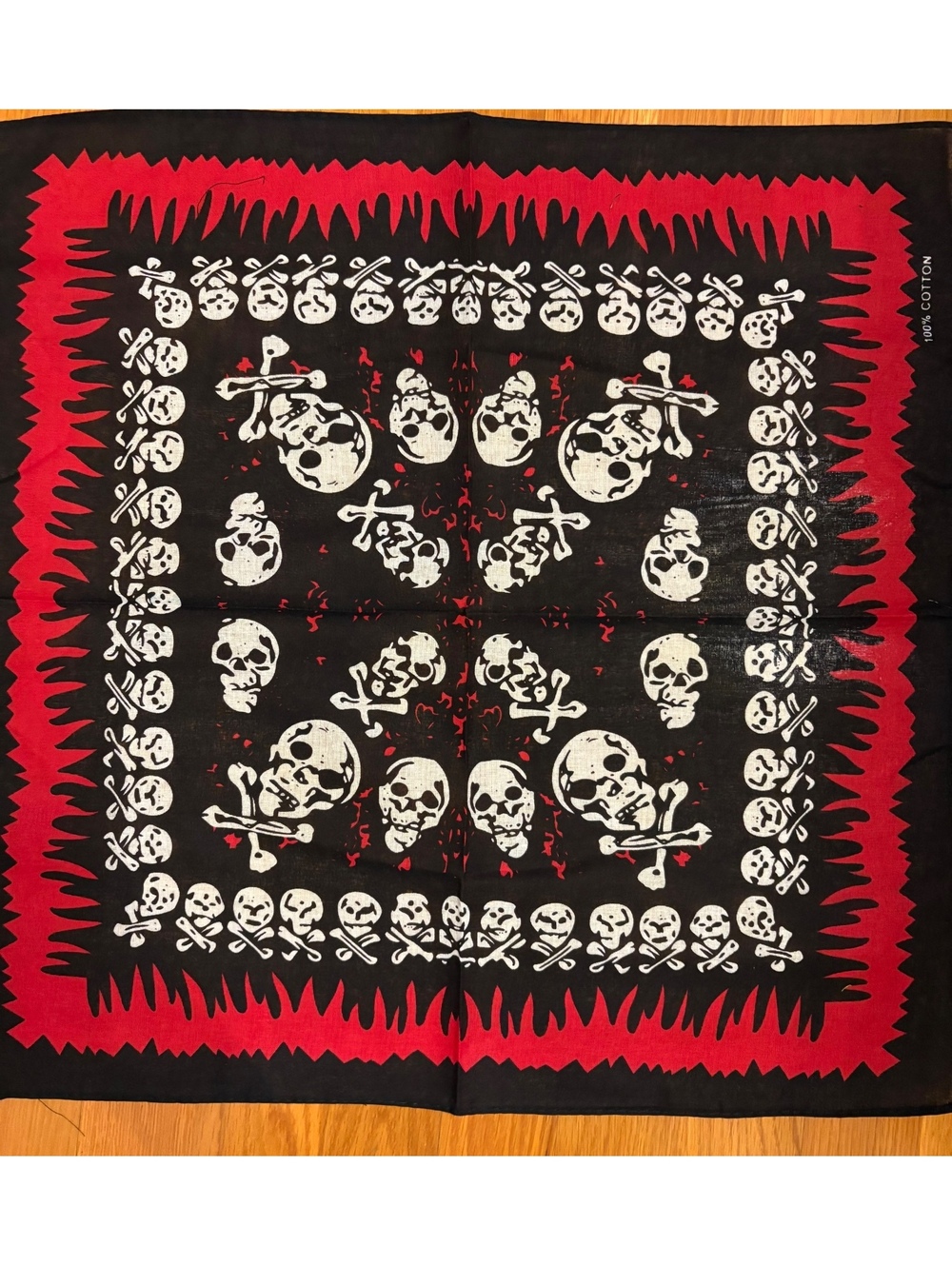 Skull and Crossbones Bandana Scarf Black Red Lightweight New Without Tags